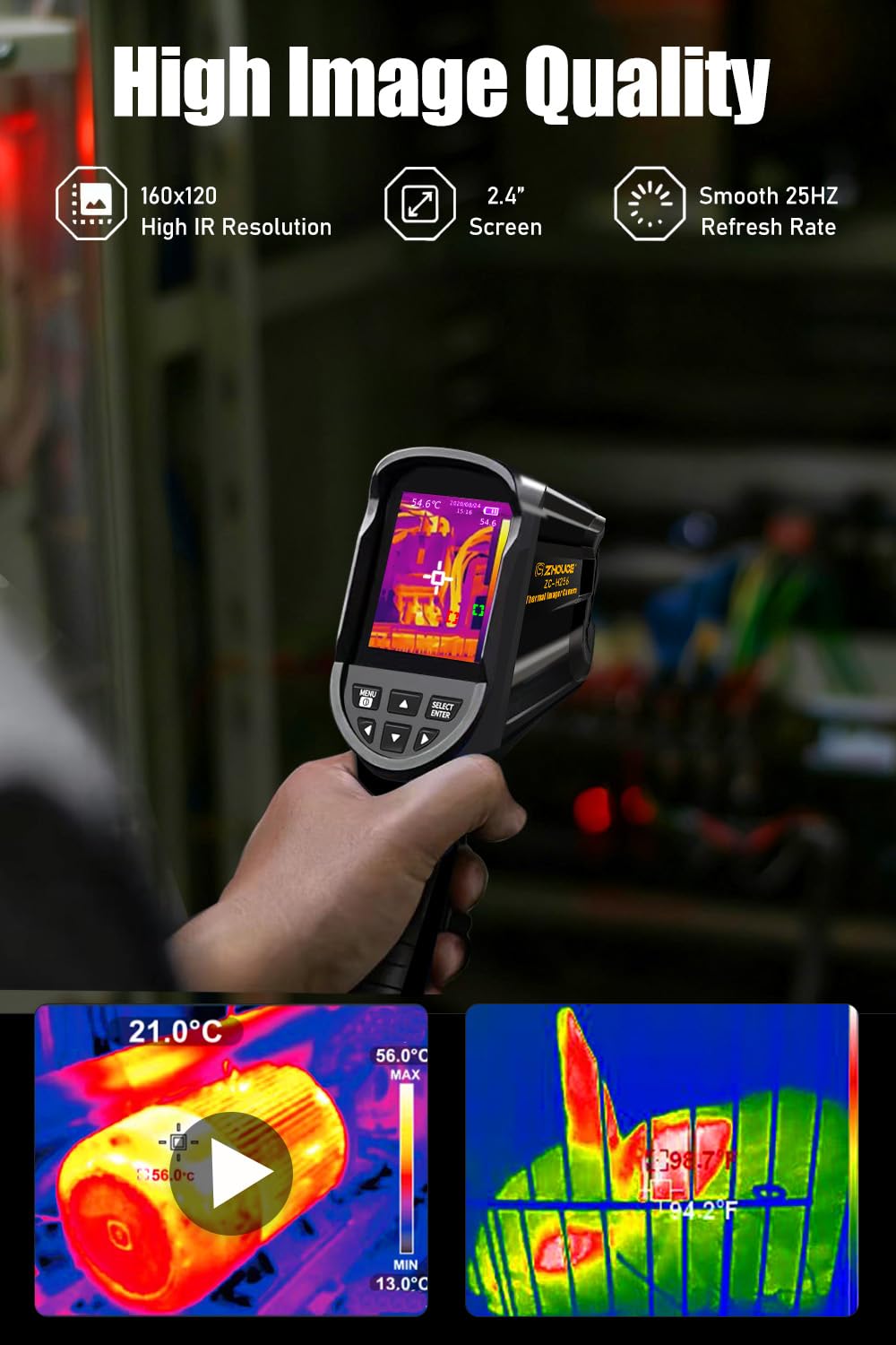 Handheld Thermal Imaging Camera, 160×120 Infrared Resolution, -4°F to 1022°F, 25Hz Infrared Camera, PC Analysis, 50°