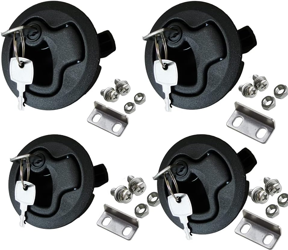 4 PCS Flush Pull Hatch Latch Round Slam Latch for RV Boat Deck 1/4" Door Cabinet Door Locking Style Marine Flush Pull Latch Black