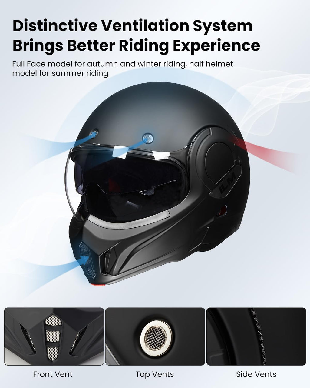 Vintage Full Face Modular Motorcycle Helmet for Adults Men ATV UTV Snowmobile with 180° Reversible Chin Guard DOT