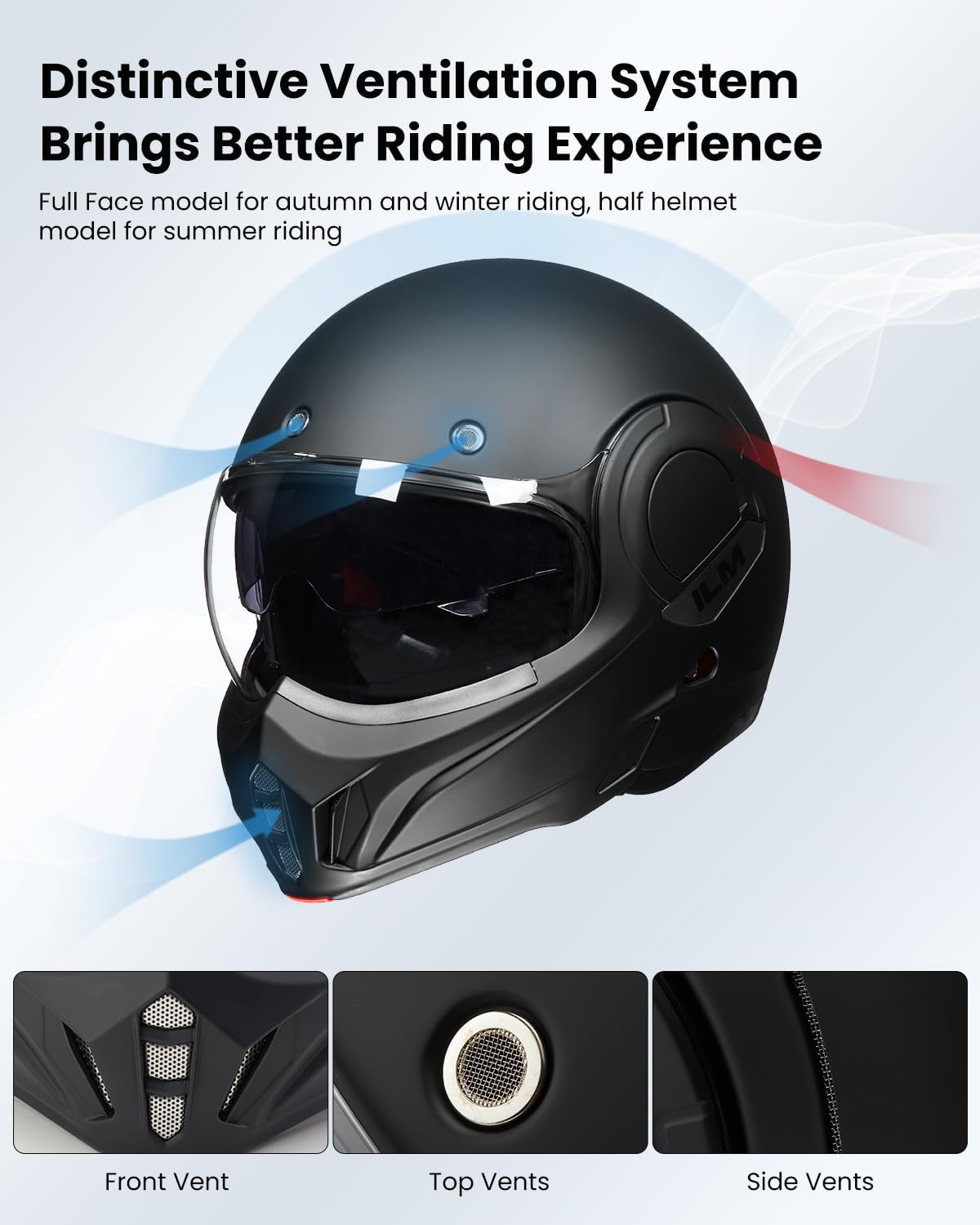 Vintage Full Face Modular Motorcycle Helmet for Adults Men ATV UTV Snowmobile with 180° Reversible Chin Guard DOT
