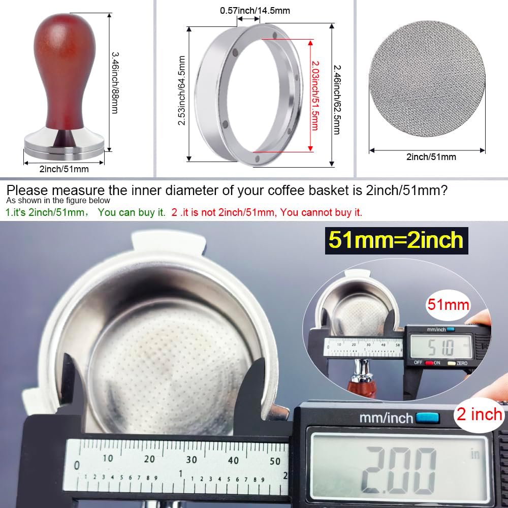 5Pcs/Set Espresso Tamper 51mm Accessories Kit, 51mm Coffee Tamper Espresso Tools Set with WDT Tool, Puck Screen