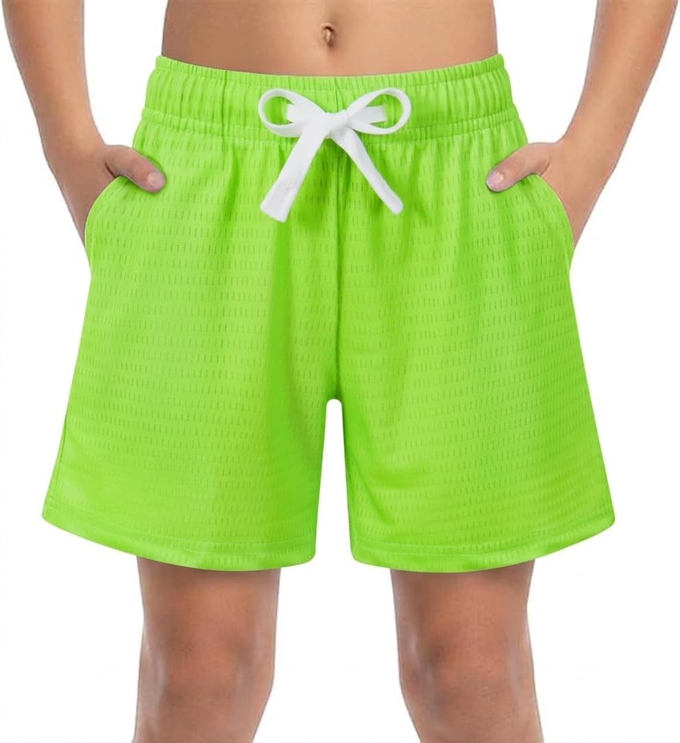 Boys Solid Breathable Mesh Shorts | Athletic Shorts Quick Dry Lightweight with Pockets for Basketball Gym Running Sports