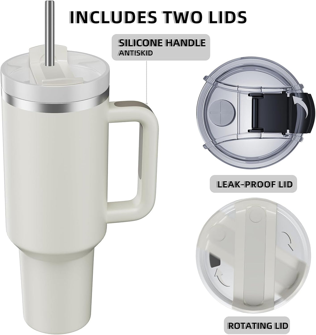 40 oz Tumbler with Handle and Straw,Reusable Vacuum Quencher Tumbler with Lid,Stainless Steel Insulated Travel