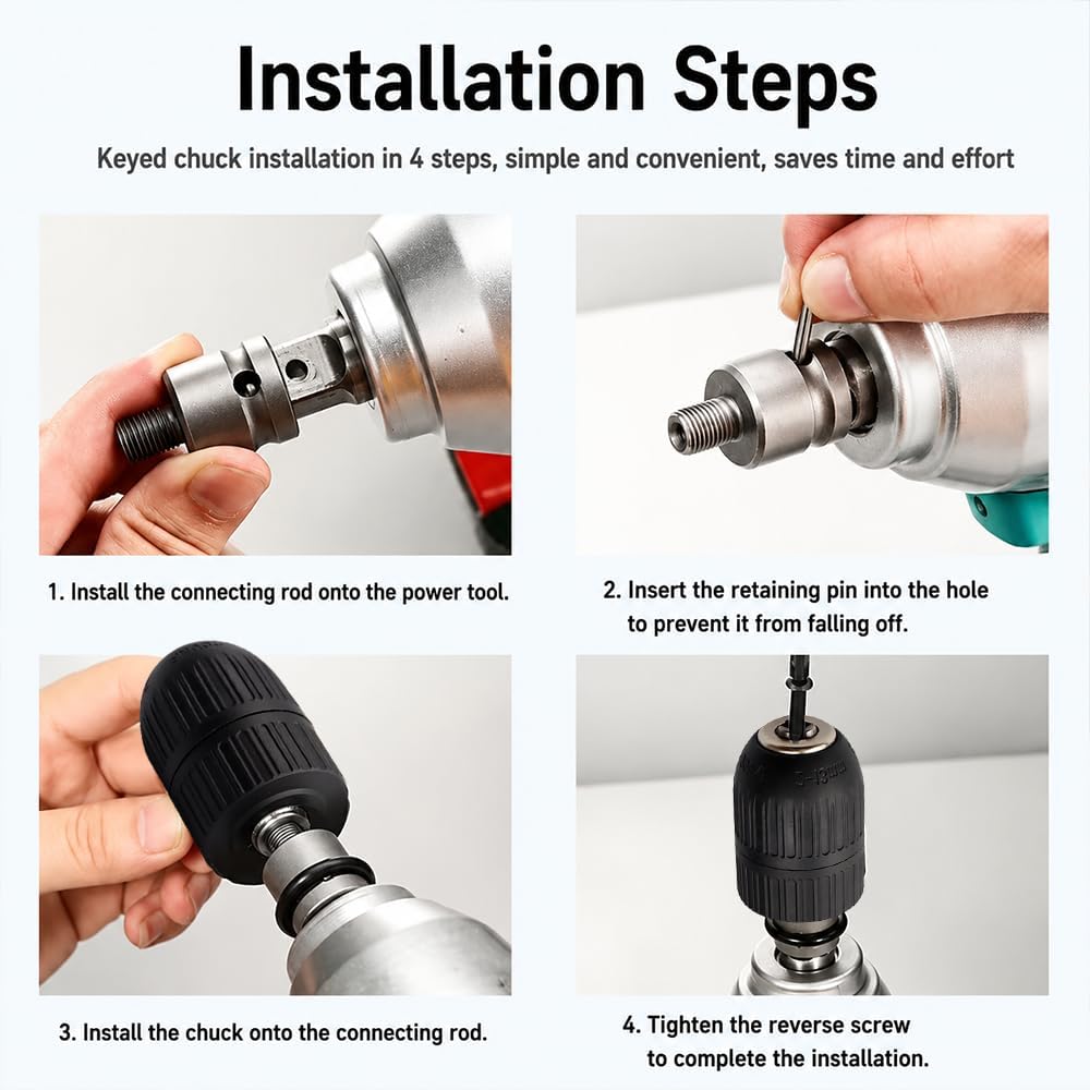 2-13mm Capacity Mount 1/2-20UNF Keyless Drill Chuck Quick Change Conversion Adapter with 1/2 Inch Socket Square Female Adapter