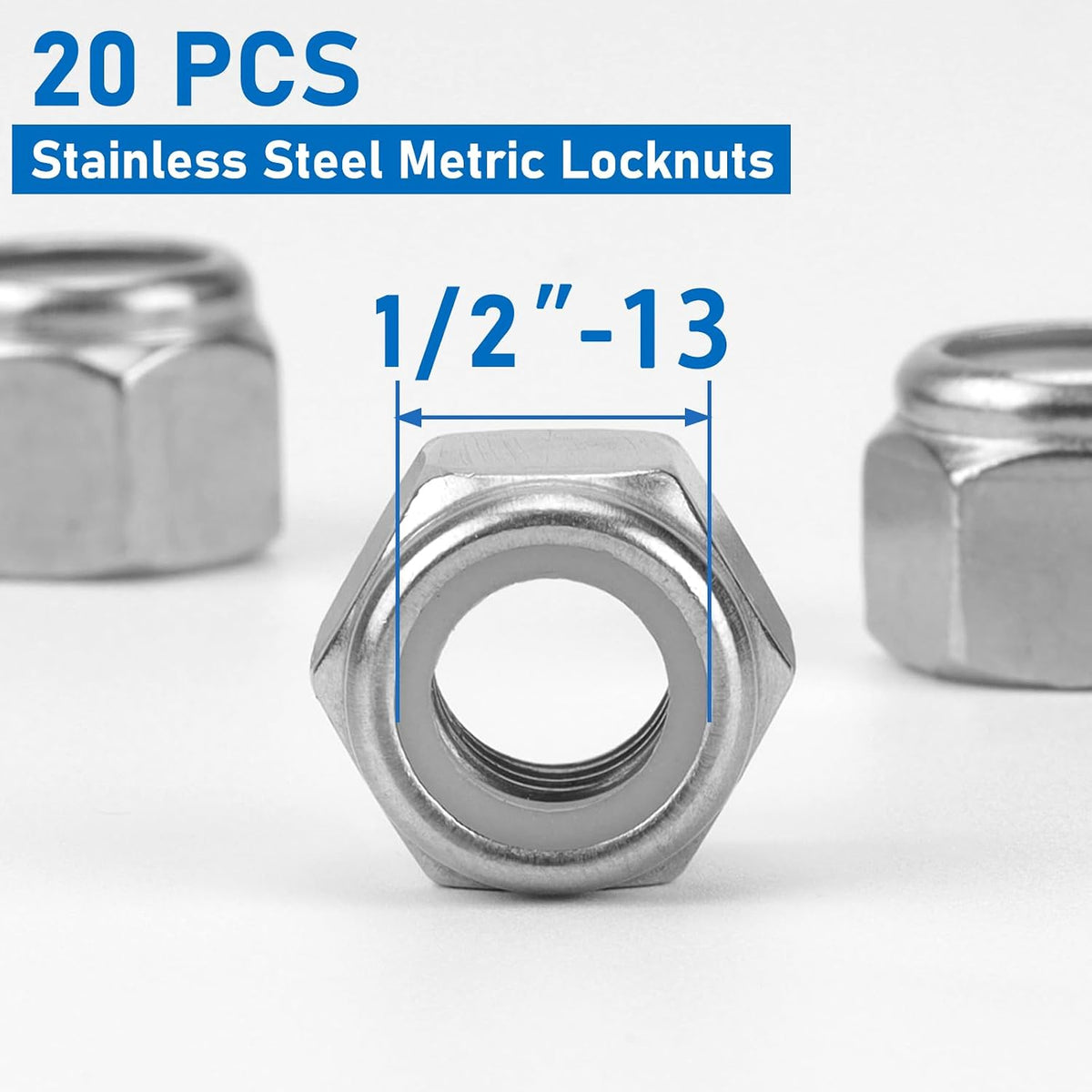 20 Pack 304 A2-70 1/2"-13 Nylon Lock Nuts