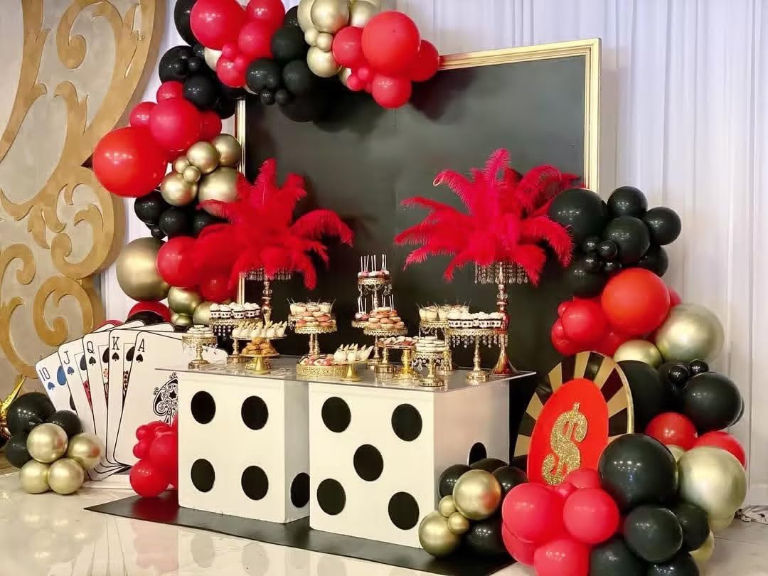 Red and Black Balloon Arch Kit, 114PCS Red and Gold Balloons 4 Size Red Black Gold Balloons for Birthday, Casino