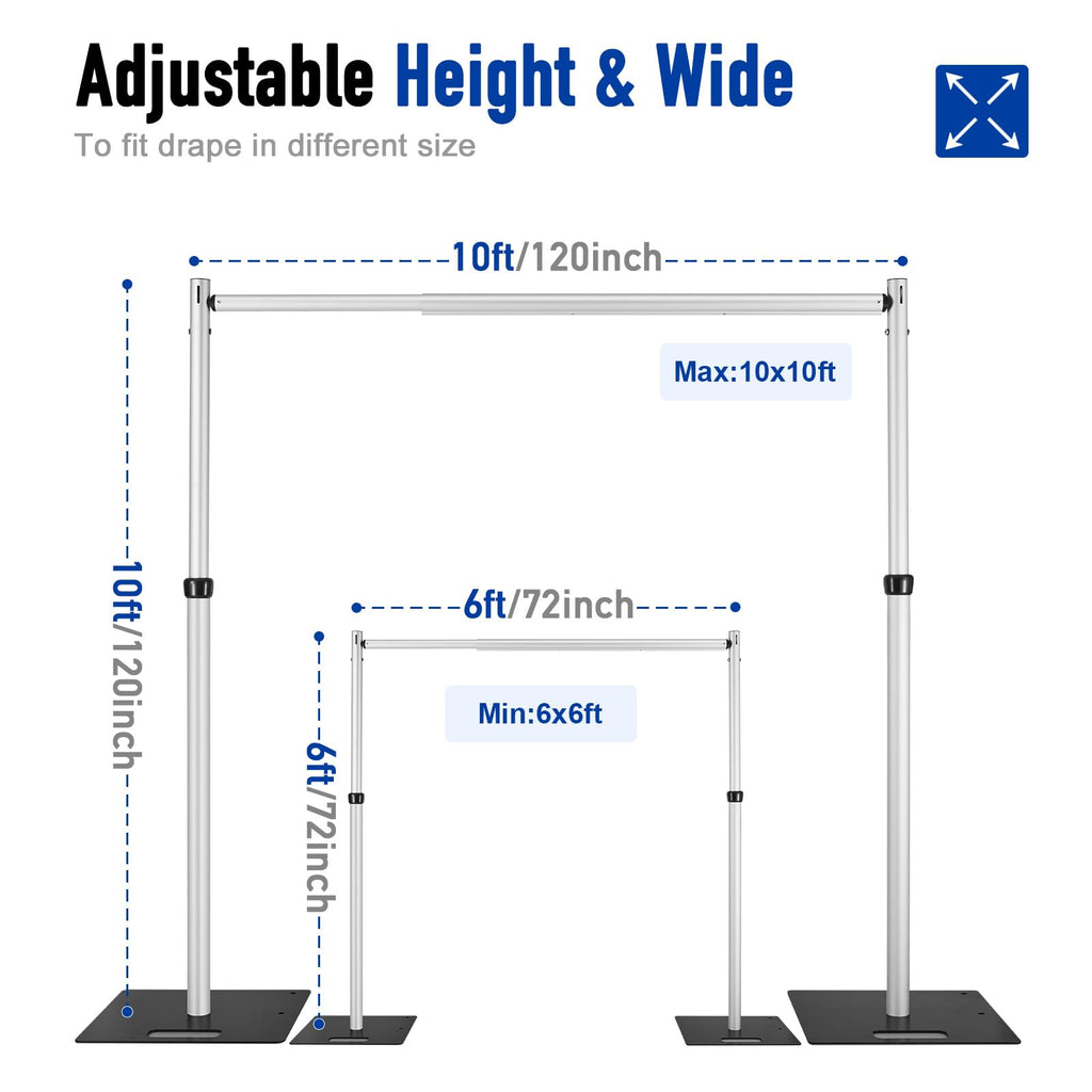 Heavy Duty Backdrop Stand, 10x10ft Pipe and Drape Stand Kit, Adjustable Arch Backdrop Stand, Back Drop Stand for