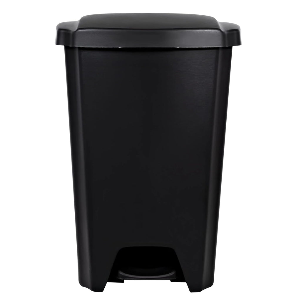 Kitchen Trash Can, 12.1 Gallon Plastic Step Garbage Bin with Foot Pedal Lid, Black