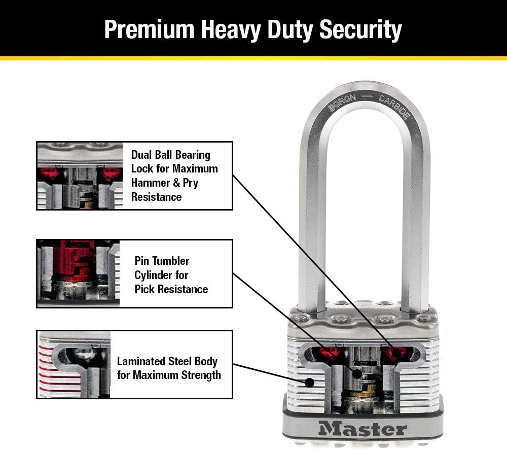 M5XTLJ Magnum Heavy Duty Outdoor Padlock with Key, 2 Pack Keyed-Alike