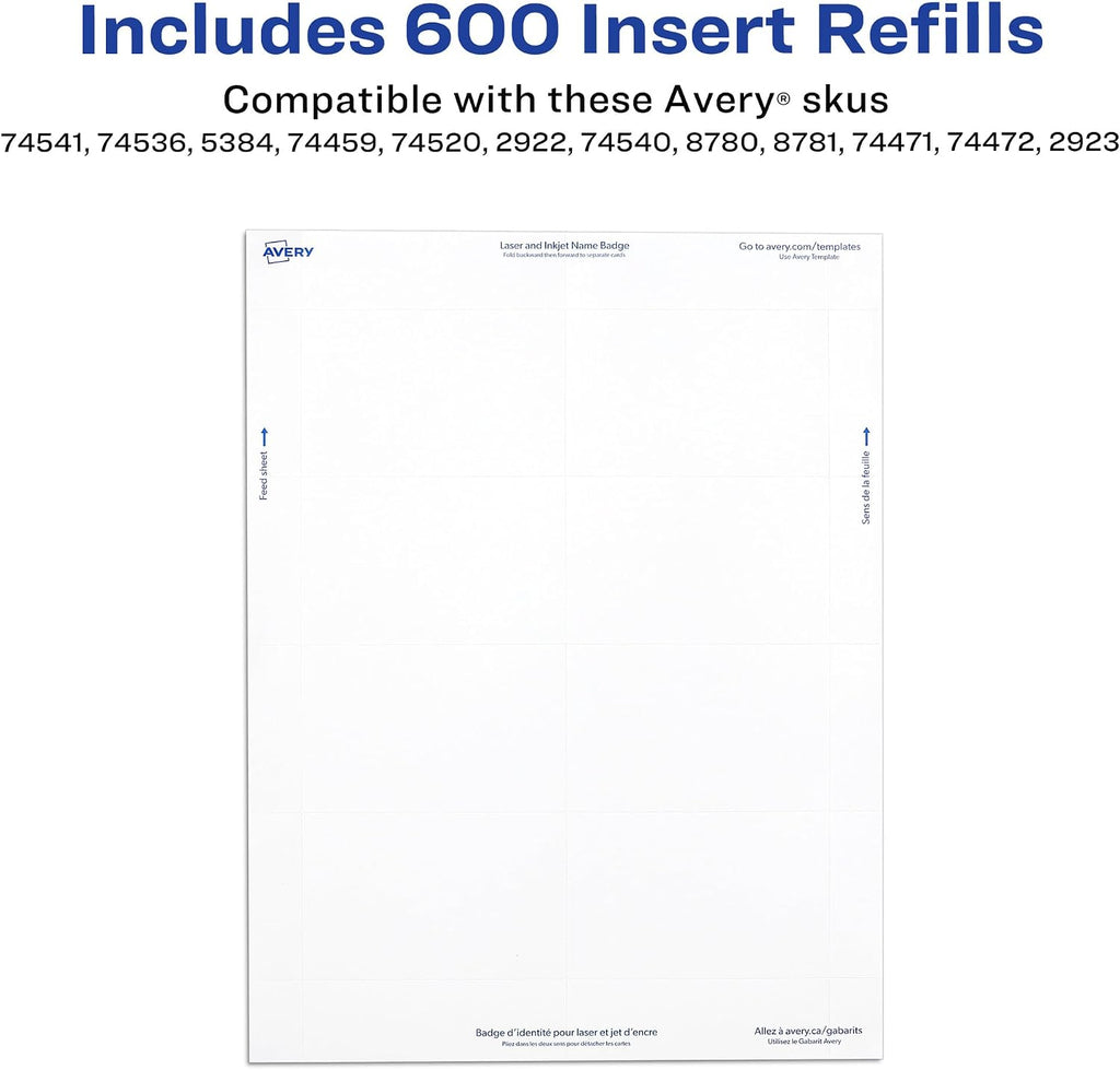 Customizable Name Badge Inserts, 3" x 4", White, 2 Packs of 300, 600 Printable Name Tag Inserts Total (35392) | 2