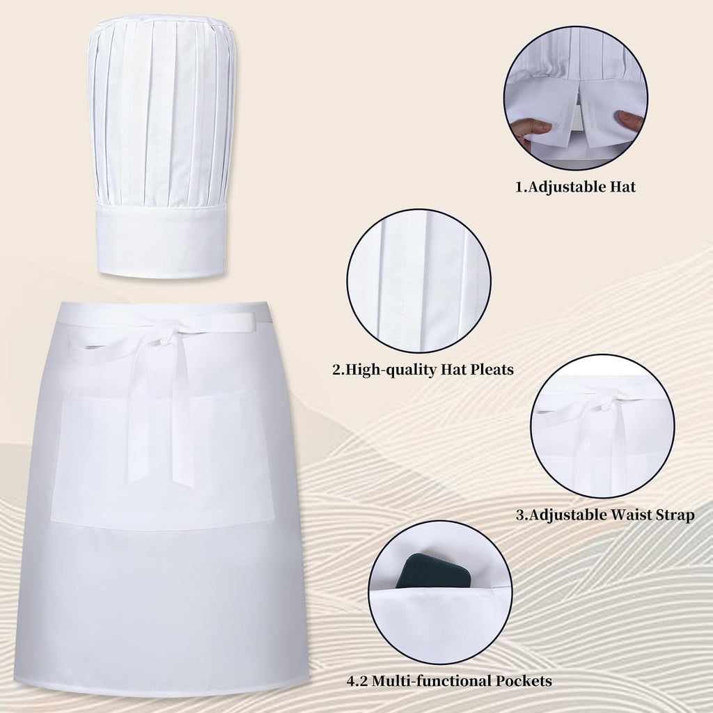 Kitchen Supply Tall Chef Hat and Half Bistro Apron, Adjustable Bib Cooking Aprons Baker Kitchen Cooking for Women Men