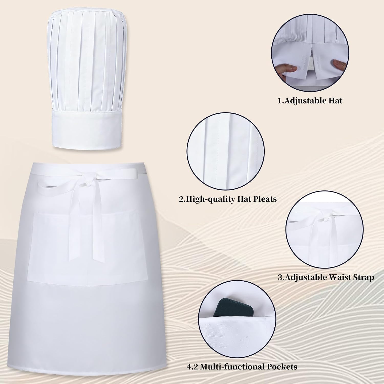 Kitchen Supply Tall Chef Hat and Half Bistro Apron, Adjustable Bib Cooking Aprons Baker Kitchen Cooking for Women Men