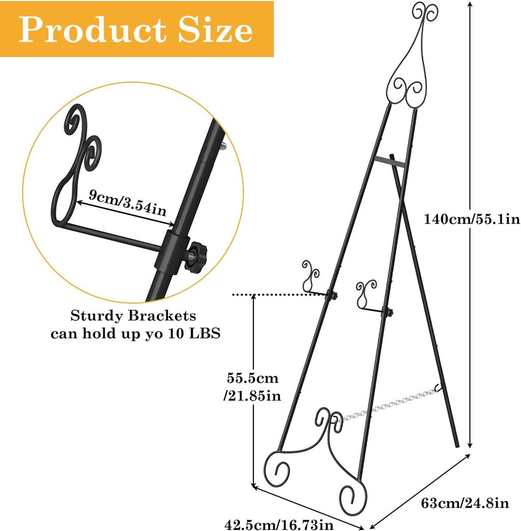 Black Easel Stand for Sign,Adjustable Display Easel Stand,Poster Stand | 55" H Welcome Sign Holder，Chain Support