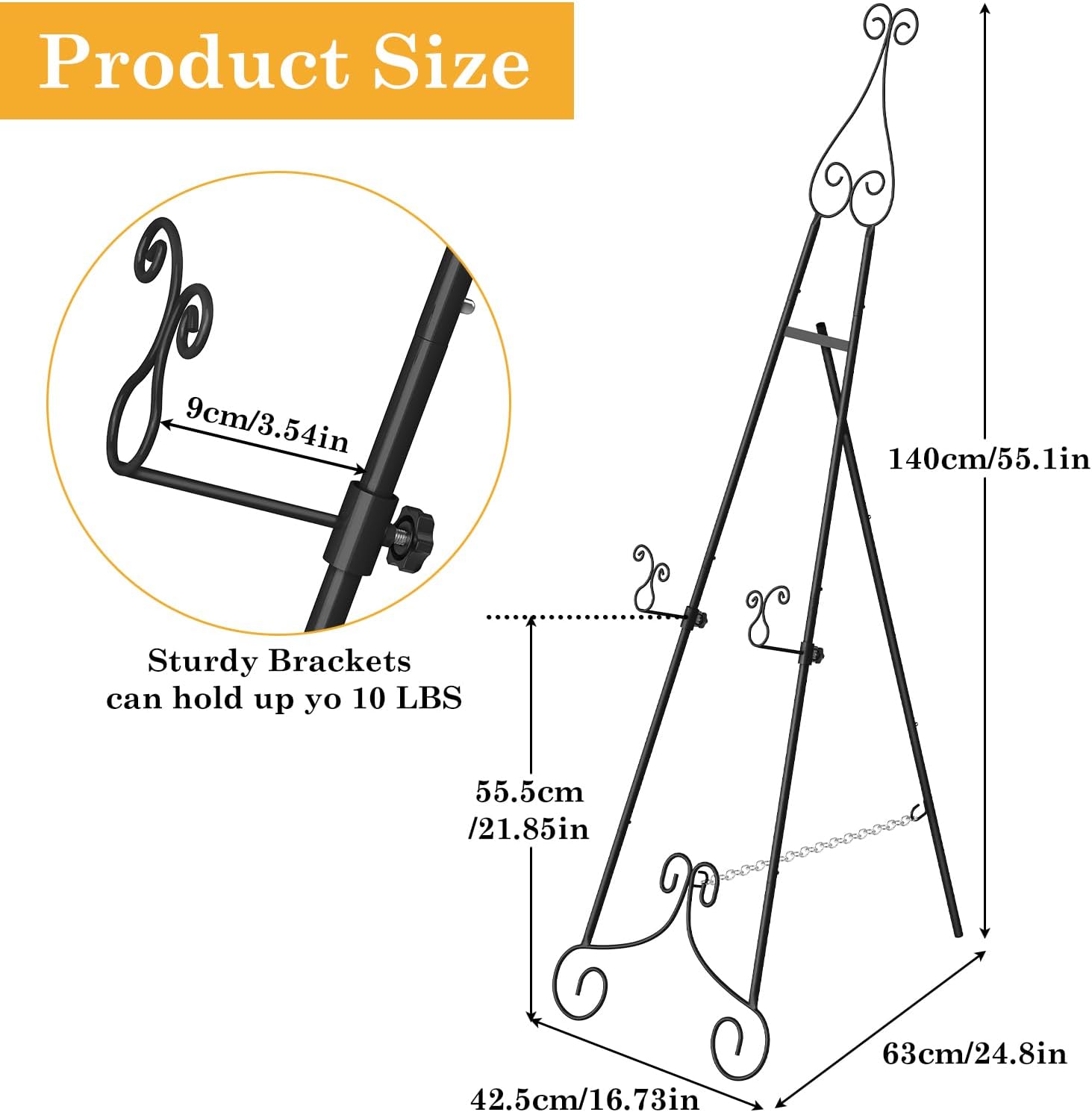 Black Easel Stand for Sign,Adjustable Display Easel Stand,Poster Stand | 55" H Welcome Sign Holder，Chain Support