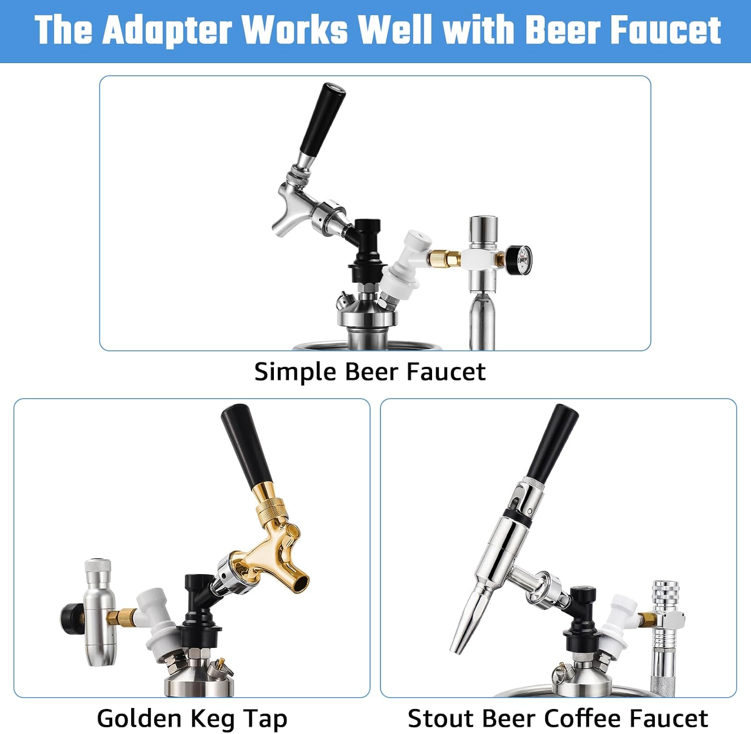 Ball Lock Tap Corny Keg Faucet Adapter, 2Pcs Ball Lock Quick Disconnect Kits for Cornelius Kegs Ball Lock Kegs, Draft