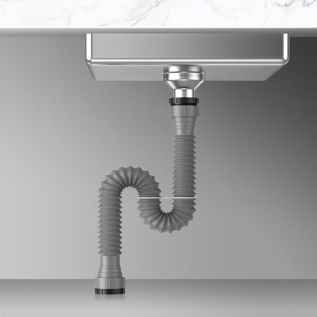 2 Packs Expandable Flexible P-Trap Pipe Kit (1 1/2" or 1 1/4") Single Kitchen Sink Drainage Solution Includes Adapter