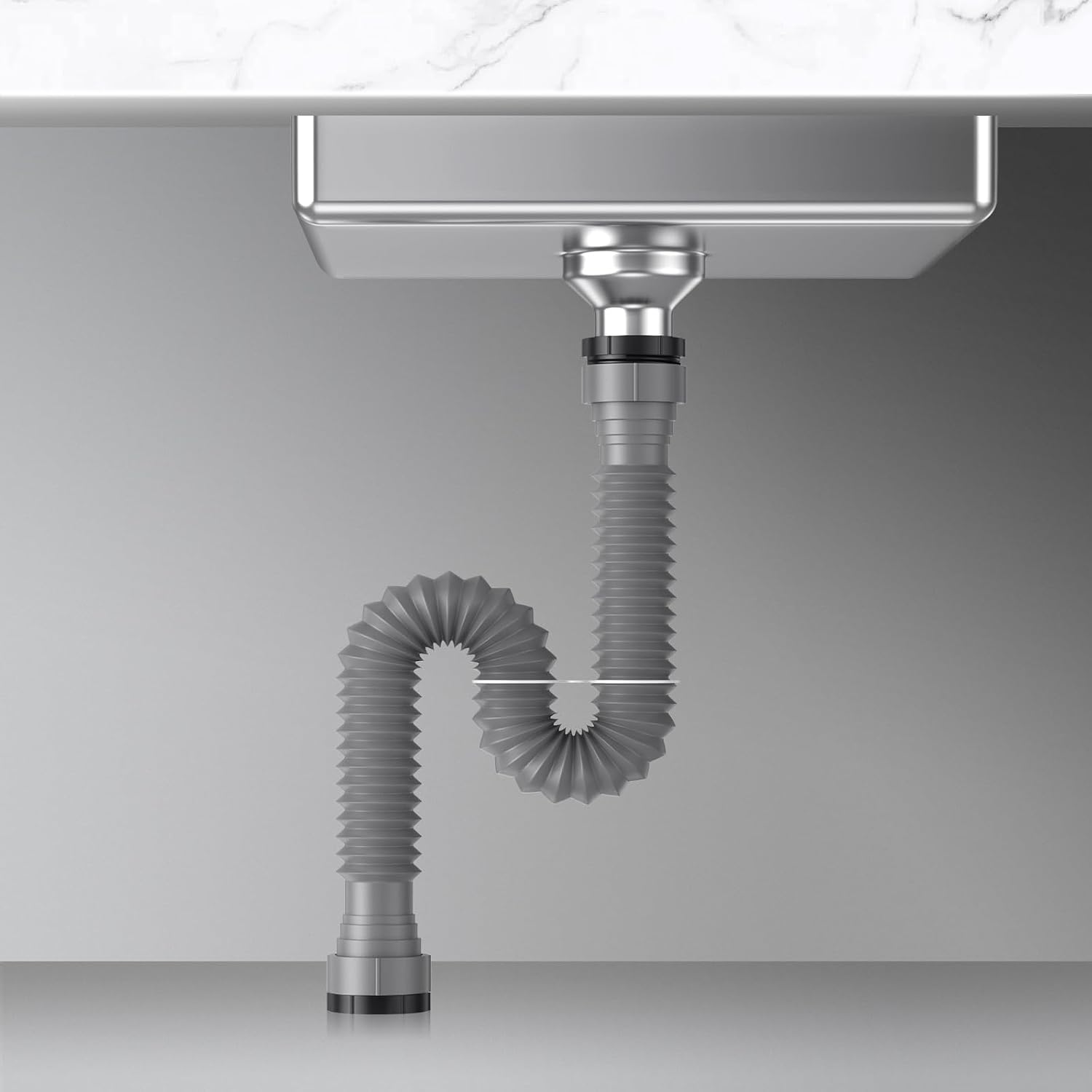 2 Packs Expandable Flexible P-Trap Pipe Kit (1 1/2" or 1 1/4") Single Kitchen Sink Drainage Solution Includes Adapter