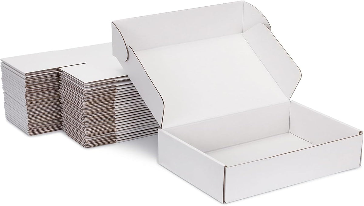 12x8x2 White Shipping Boxes for Small Business, Packing, 25 Pack