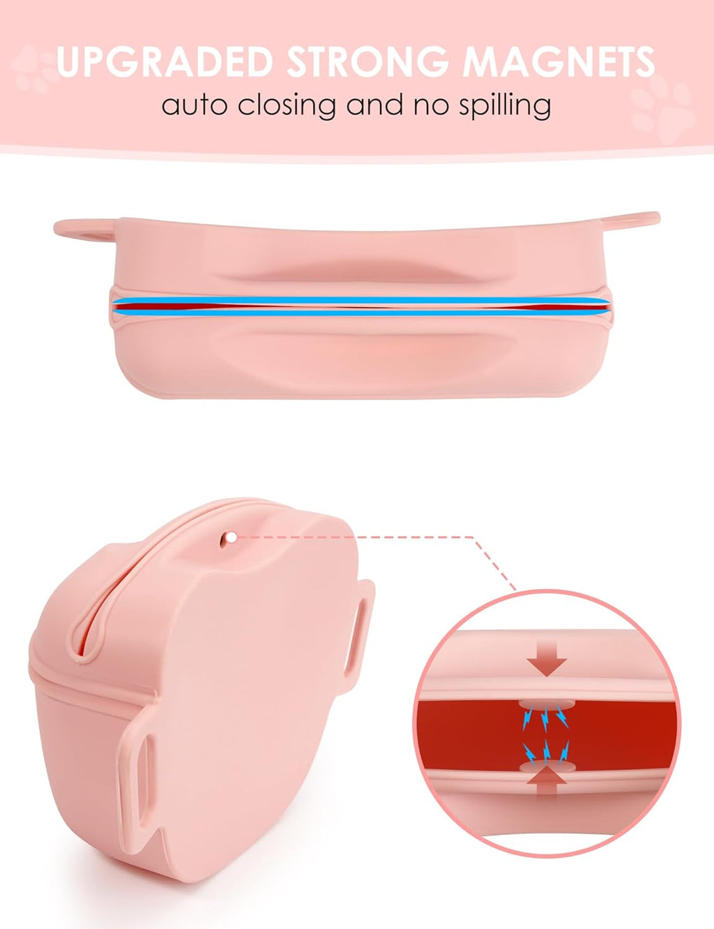 Dog Treat Pouch with Training Clicker, Upgrade Stronger Magnetic Closure to Avoid Spilling, 1.67 Cup Silicone Treat