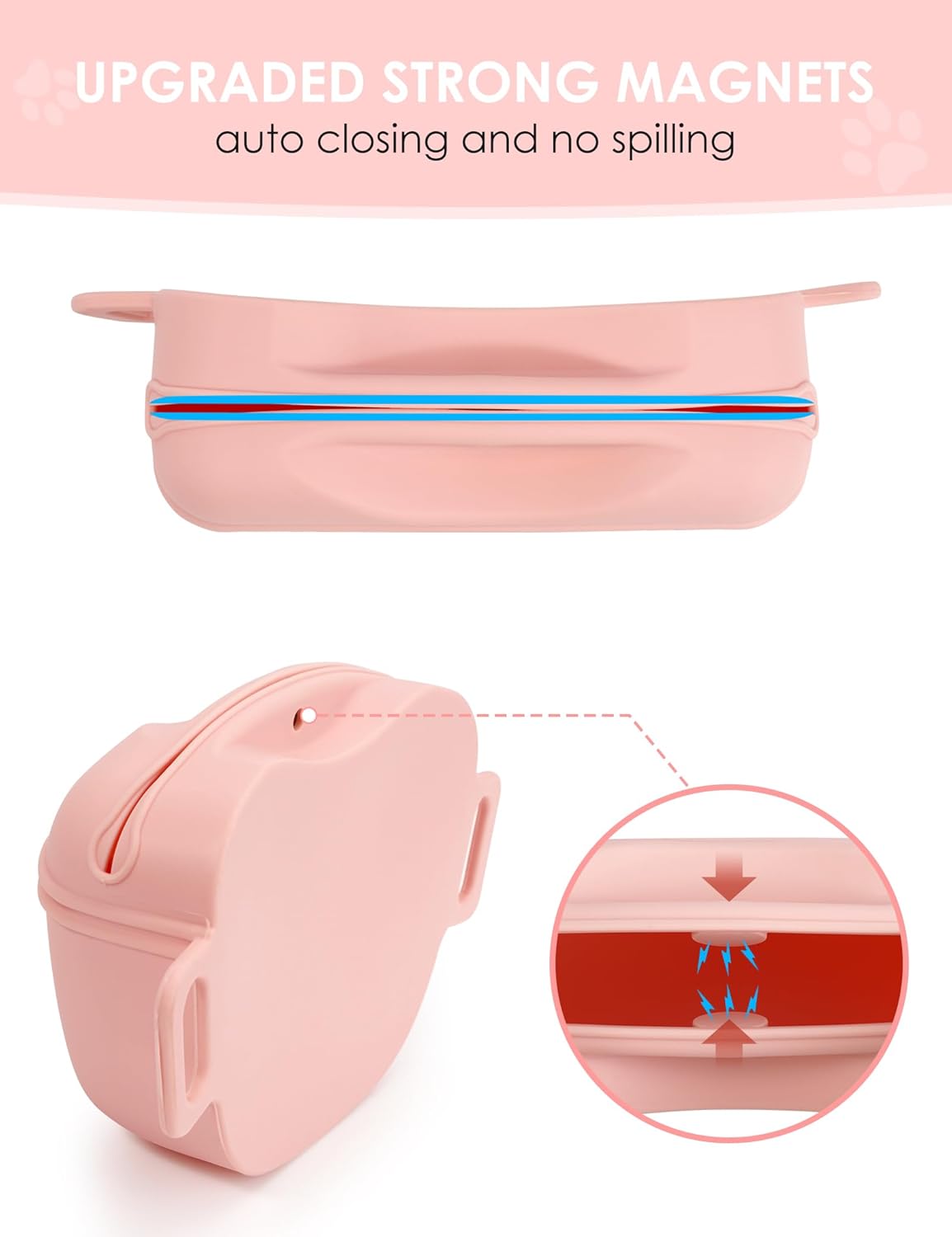 Dog Treat Pouch with Training Clicker, Upgrade Stronger Magnetic Closure to Avoid Spilling, 1.67 Cup Silicone Treat