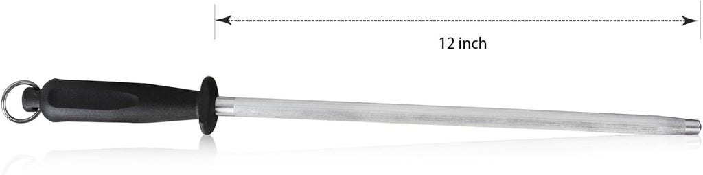 Professional Carbon Steel Black Knife Sharpening Steel, Black 12 Inch