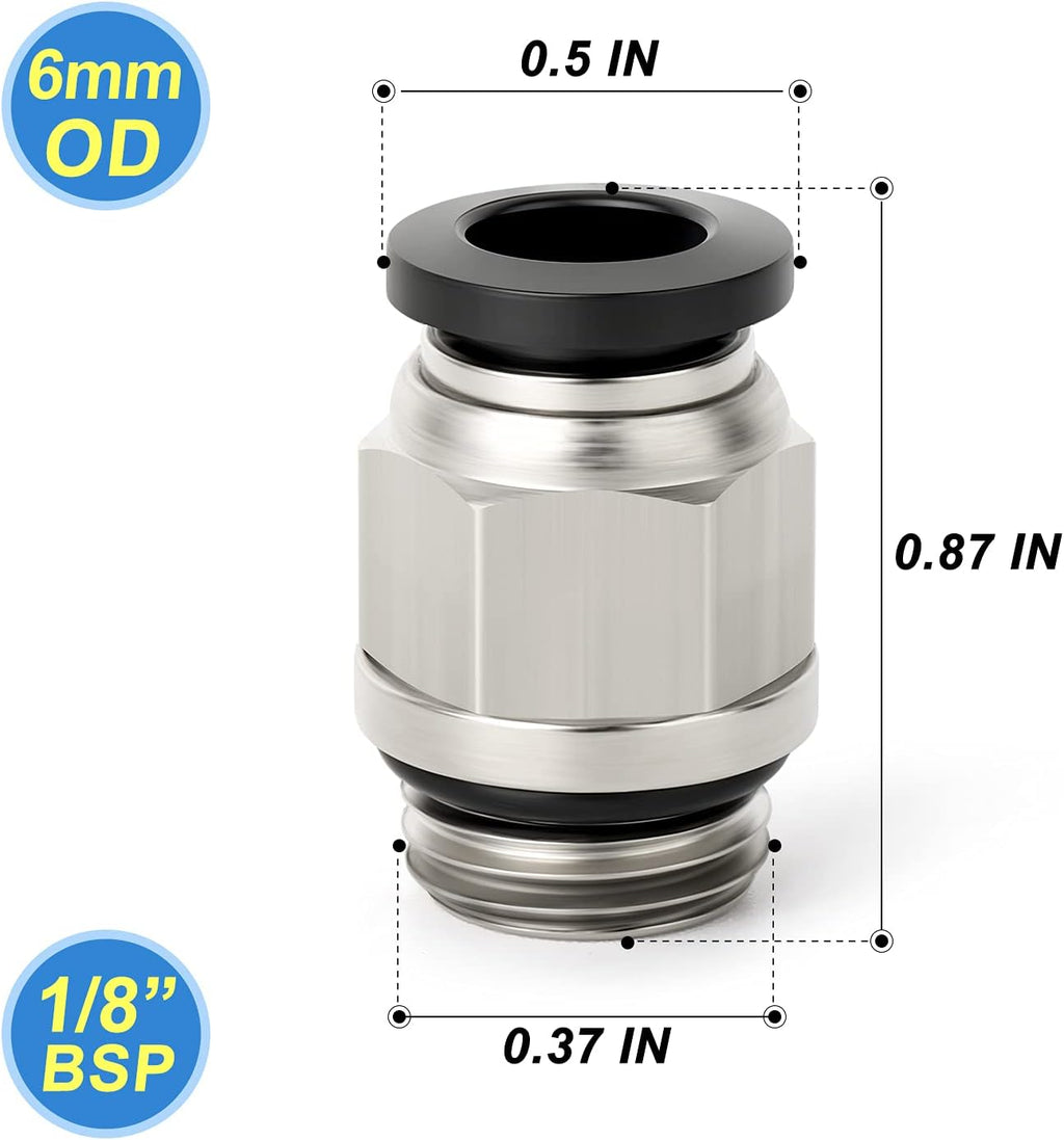 TAILONZ PNEUMATIC Straight 6mm Tube OD x 1/8 Inch G Thread Push to Connect Fitting with Sealing Ring PCG6-01 (Pack of 10)