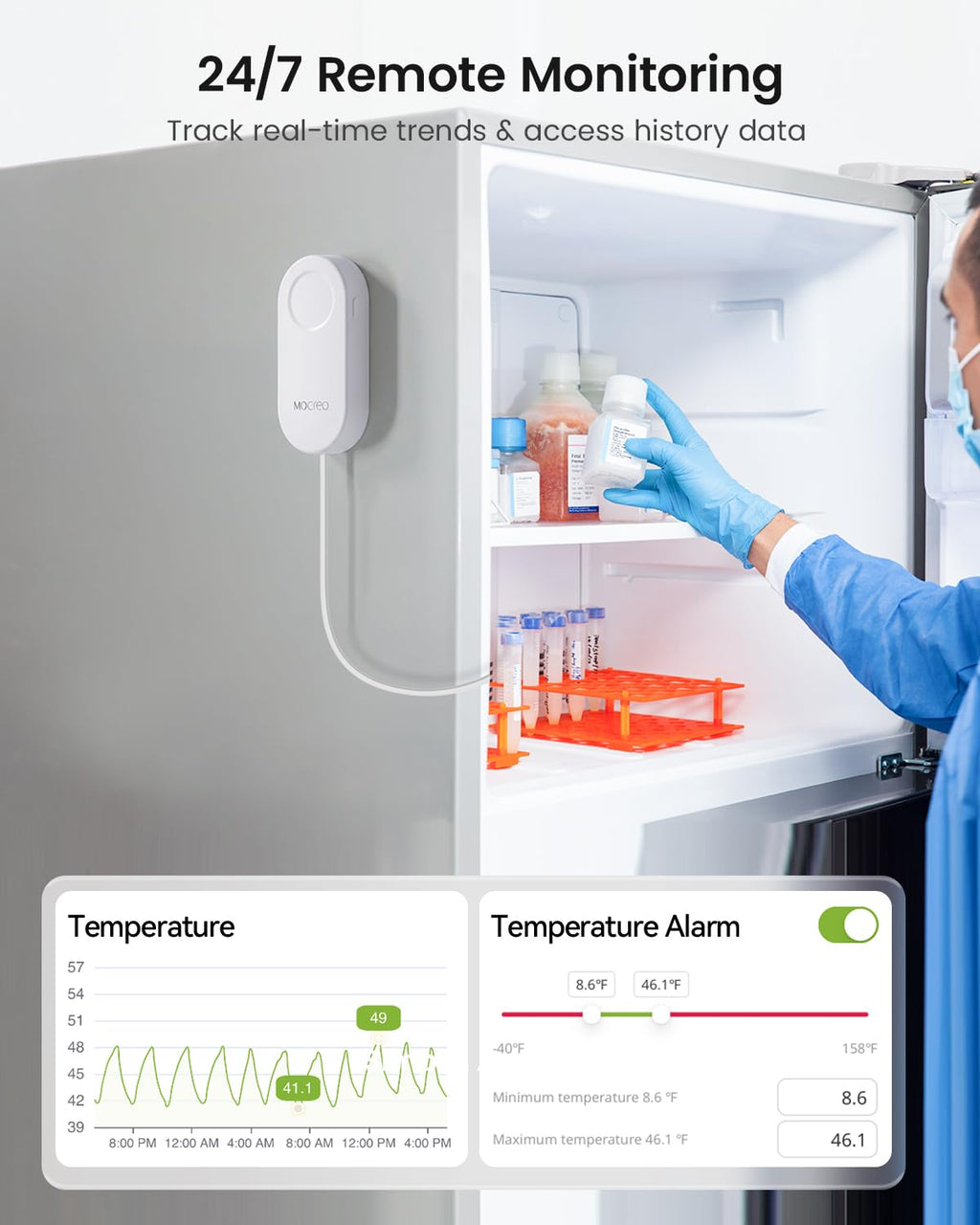 WiFi Thermometer Freezer Alarm, Email Alert, App Notification, Data Record Export, No Subscription Fee, 2 Remote