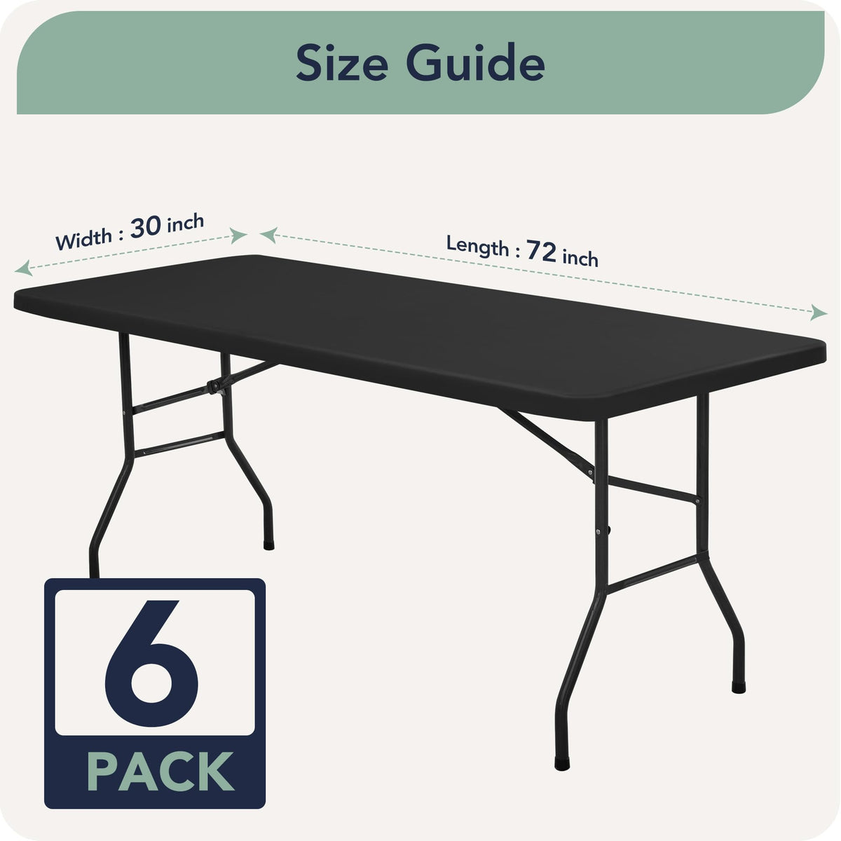 6ft Fitted Tablecloth Rectangle 6-Pack, Black Elastic Table Cover