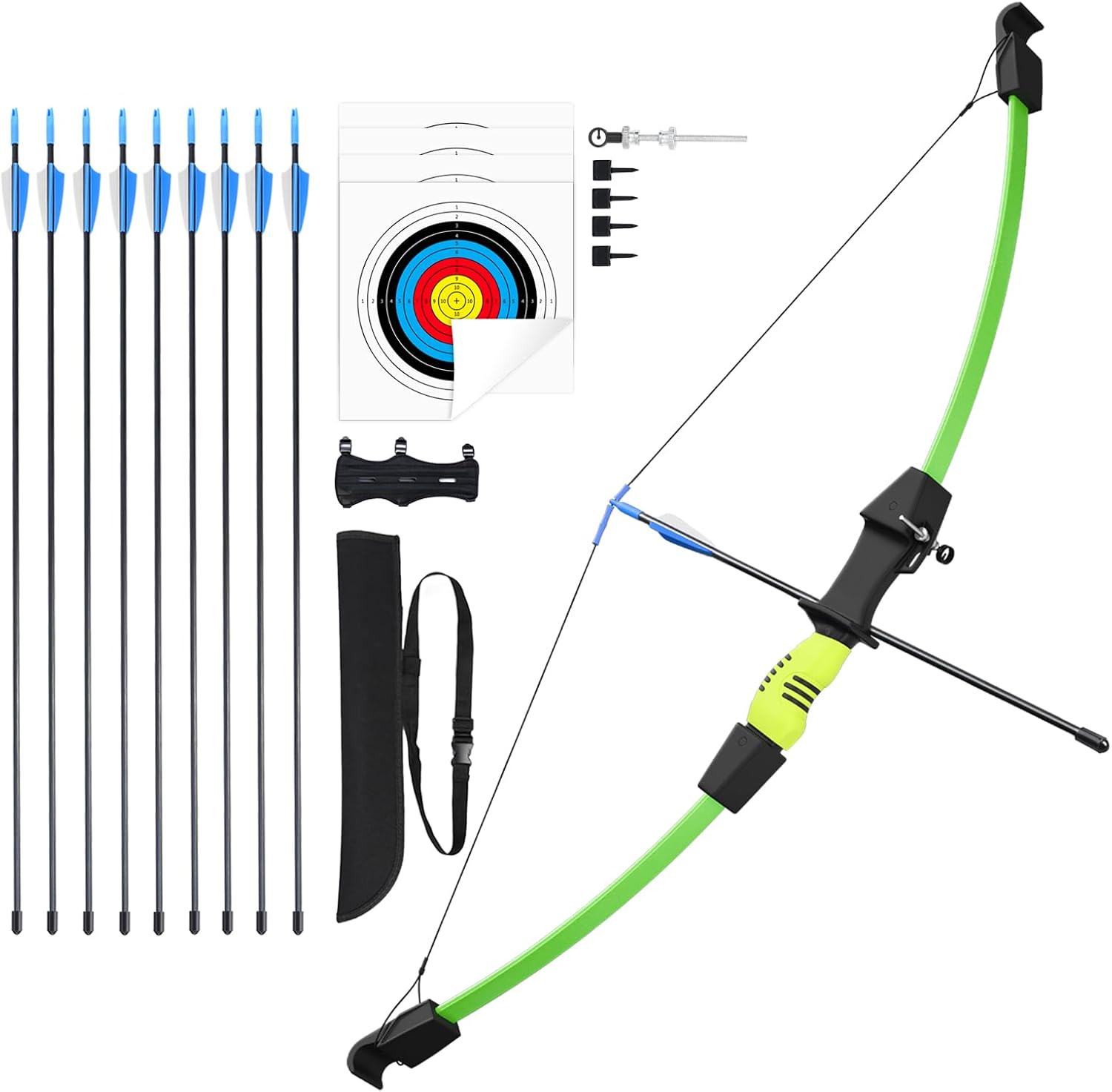 40" Youth Bow and Arrow Set for Kids 8-12 & Teens - Ambidextrous Recurve Archery Gear with Safety Arrows - Toys for