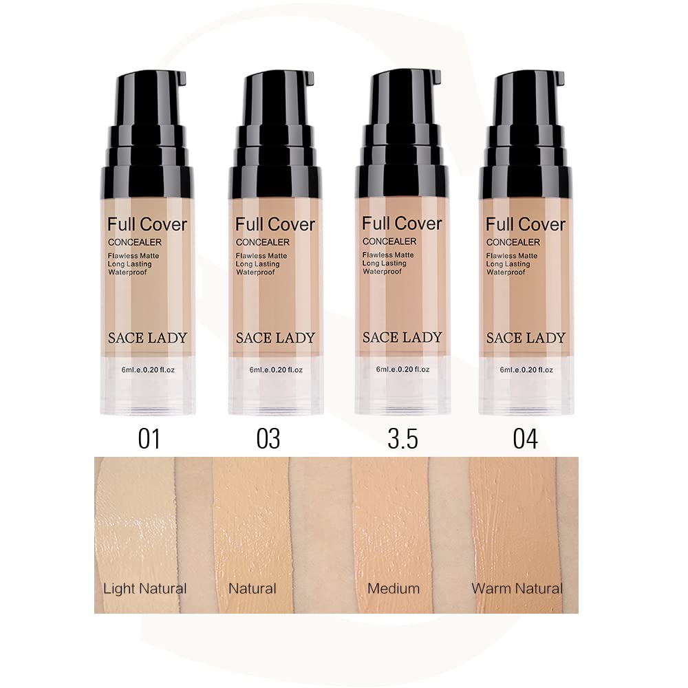 Waterproof Full Coverage Concealer Makeup Kit with Primer Sponge - Matte Liquid Foundation for Face, Eye, and Acne