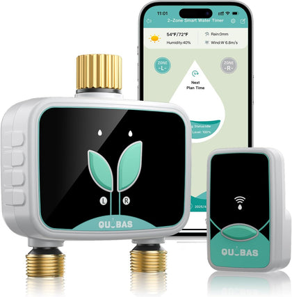 WiFi Water Timer for Garden Hose, 2 Zone Brass Smart Sprinkler Timer | Hose Timer with App Control & Rain