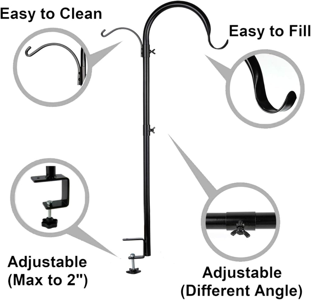 Three Span Deck Hook, 37 Inches Deck Bird Feeder Pole, Hanging Baskets Porch Multi-Hook for Deck Kit with Three