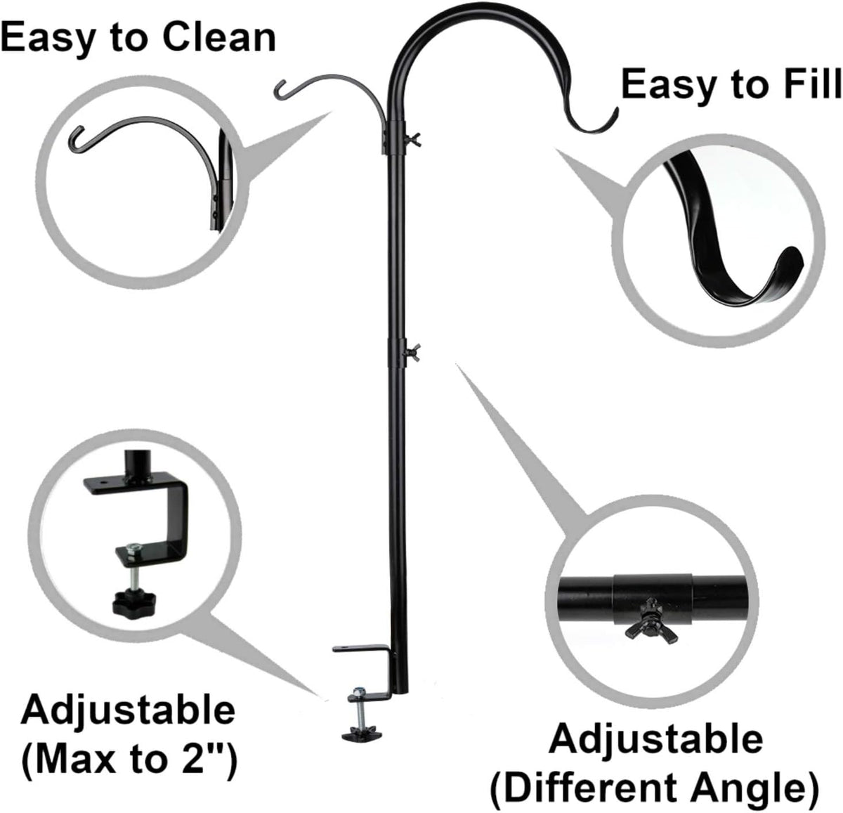 Three Span Deck Hook, 37 Inches Deck Bird Feeder Pole, Hanging Baskets Porch Multi-Hook for Deck Kit with Three