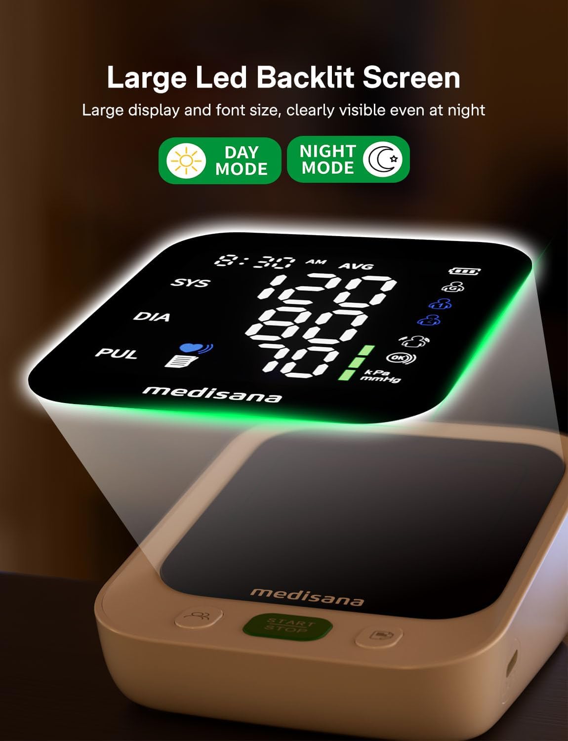 Blood Pressure Monitor with 2x199 Sets Memory, Medisana Automatic Upper Arm Blood Pressure Monitor for Home Use, 4.5"