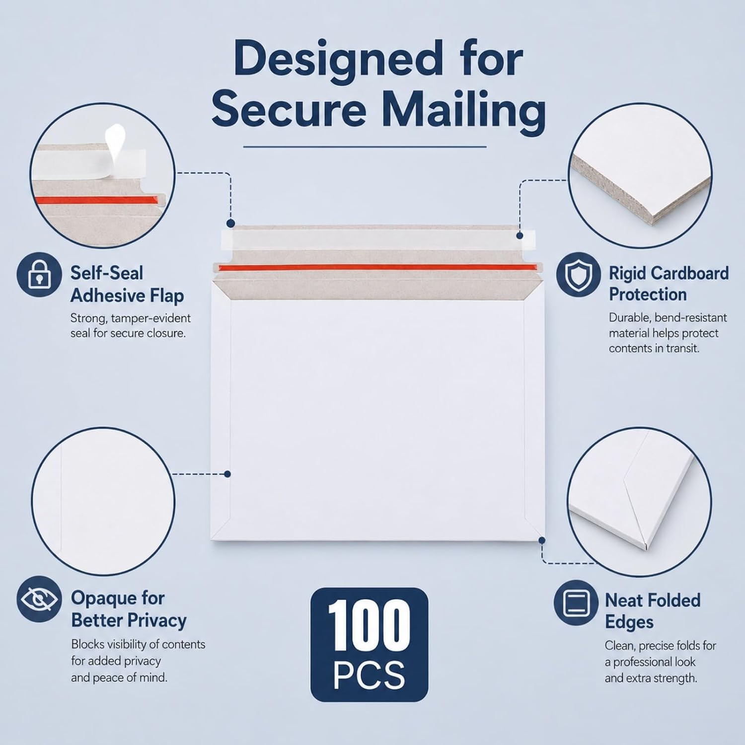 100PCS Stay Flat Mailers, 6x10 Inch Rigid Mailers Cardboard Envelopes, Self-Seal Mailers, White Rigid Shipping