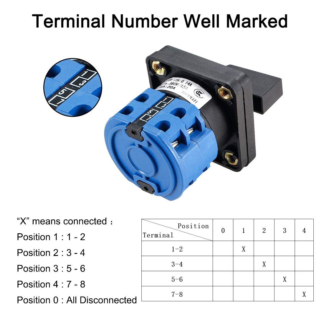 Changeover Switch SYW28-20 5 Positions 8 Terminals Universal Rotary Cam Selector Latching Switches 550V 20A