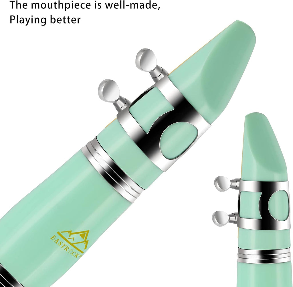 Clarinet Bb Flat 17 Nickel Keys Green Beginner Clarinet for Student with 2 Barrels Hard Clarine Cas and Cleaning Kit