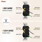 AIDA 15A TR Duplex Outlet Receptacle with Wall Plate, Black, 1 Pack