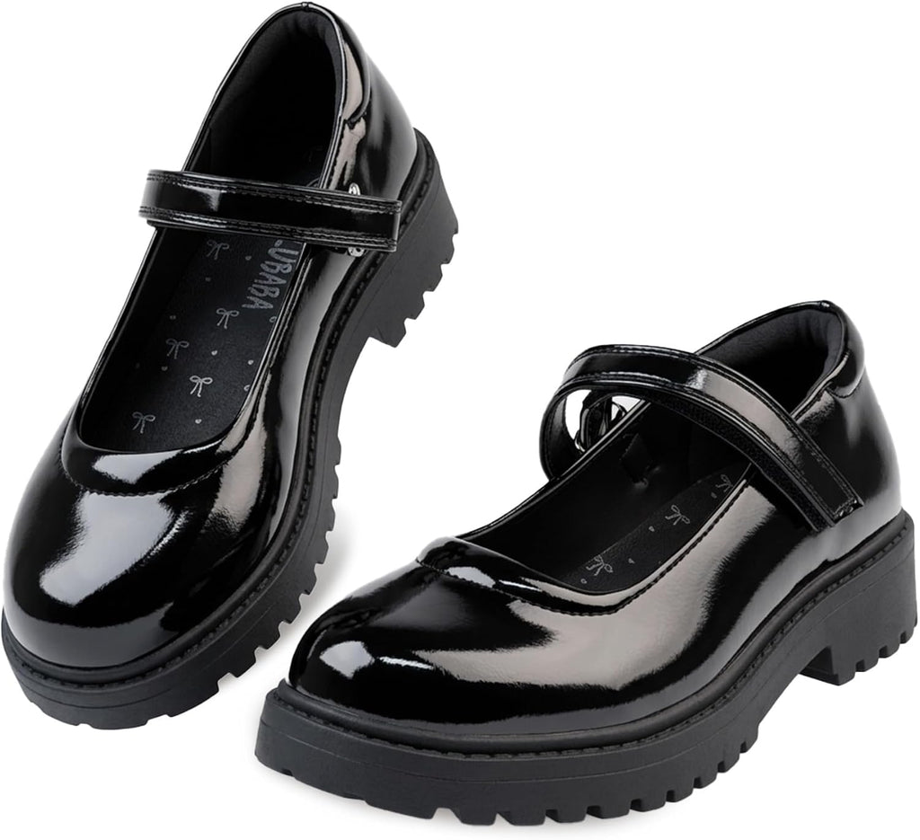 Girls School Shoes, Black Mary Jane Flats with Bow | Round Toe, Non-Slip Sole, School Uniform, Dress Outfits