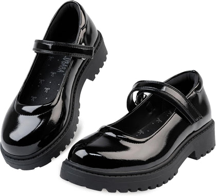 Girls School Shoes, Black Mary Jane Flats with Bow | Round Toe, Non-Slip Sole, School Uniform, Dress Outfits