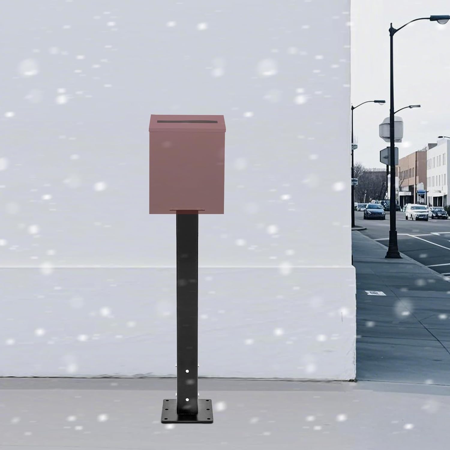 Mailbox Post with Post Base & Mounting Plate, Heavy Duty 4x4 Carbon Steel Mailbox Post for Outside, Weather Resistant