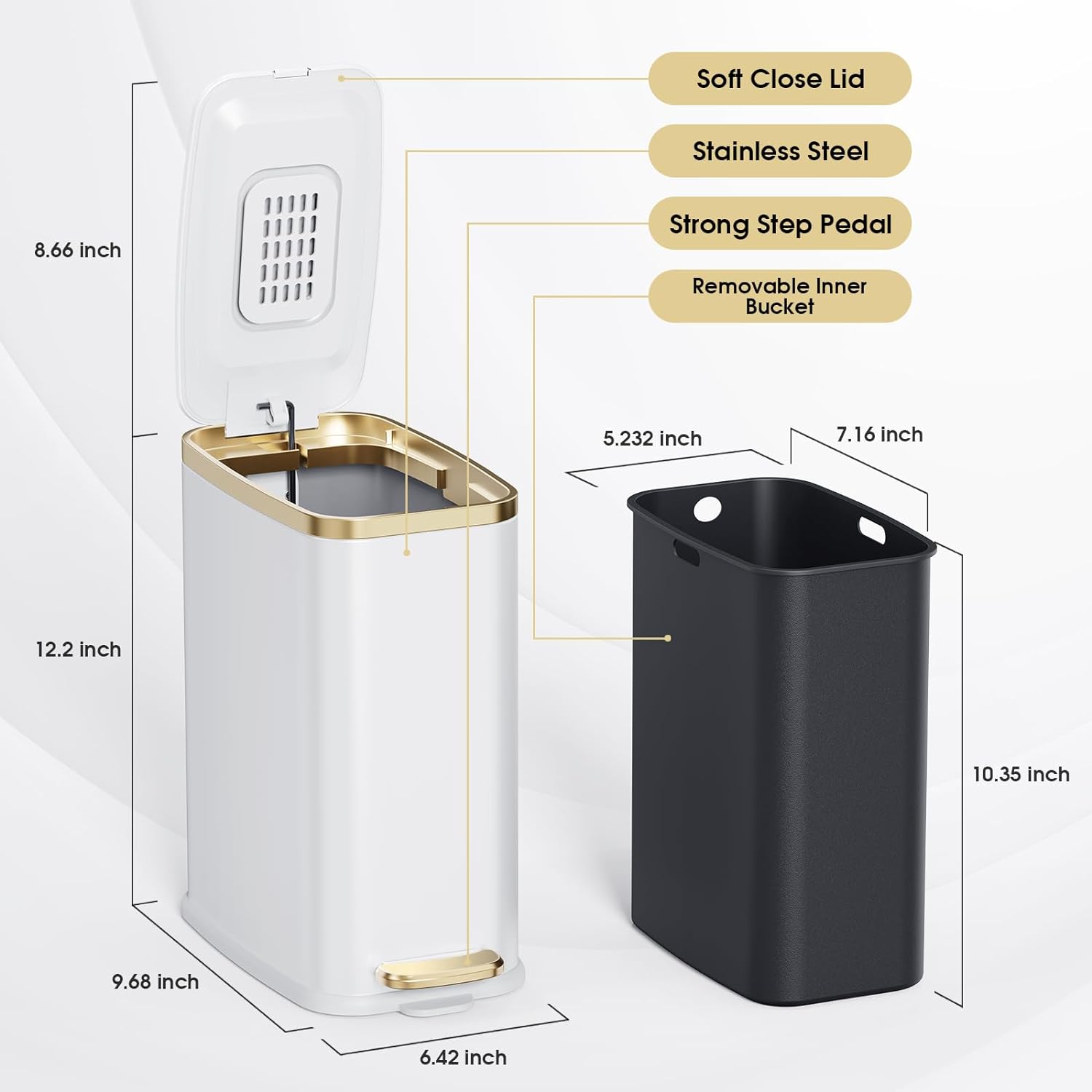 Small Bathroom Trash Can with Lid Soft Close-5L/1.3 Gal Stainless Steel Garbage Can-Step Pedal Wastebasket Slim Trash
