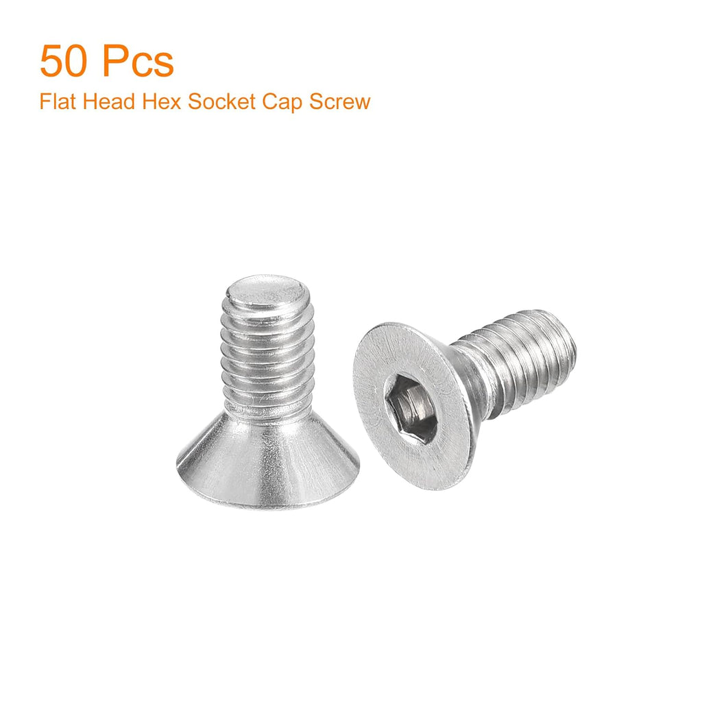 uxcell #10-32x3/8 Flat Countersunk Head Socket Cap Screws, 50Pcs 304 Stainless Steel Hex Socket Flat Head Screws, Full Thread, Countersunk Bolts