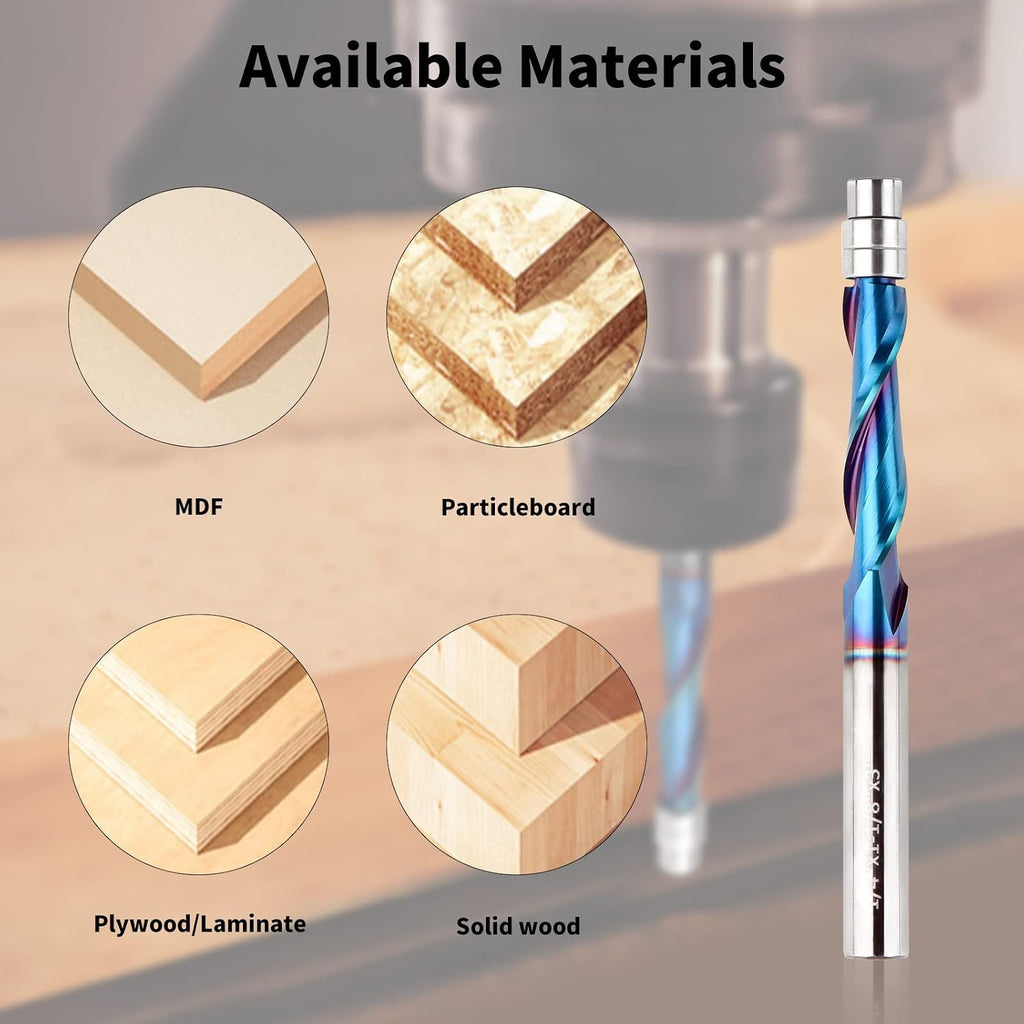 Upcut Spiral Flush Trim Router Bit, 1/4 Inch Shank Solid Carbide Flush Trim Router Bits Spiral with Nano Coated by
