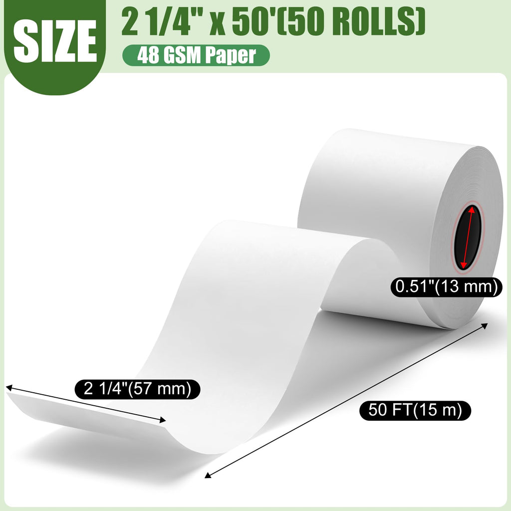 (50 Rolls) 2 1/4" x 50' thermal paper rolls