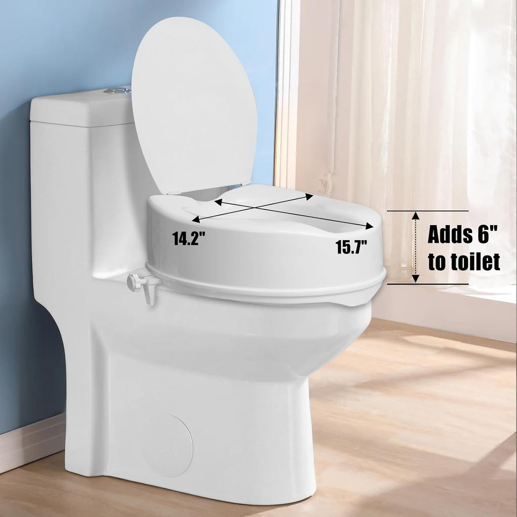 Raised Toilet Seat with Lid for Elderly, 6" High Toilet Seat for Elongated or Standard Commode, Raised Toilet Seat