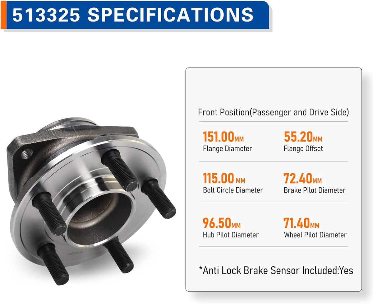 PAROD 2PCS 513325 Front Wheel Hub & Bearing Assembly fit for 2012-2020 Chrysler 300, Dodge Challenger, Dodge Charger RWD 3.6L 5.7L