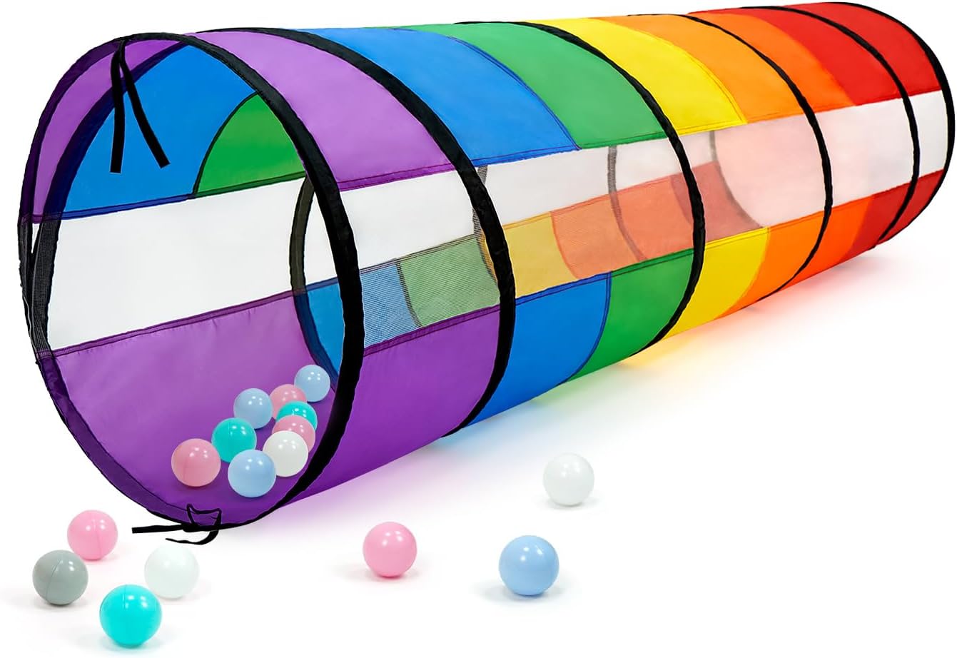 Kids Play Tunnel for Toddlers, Large 21" Colorful Rainbow | Pop Up Crawl Tunnel Tent for Baby or Pet with Breathable
