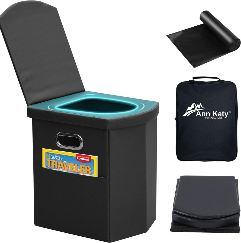 Upgrade XL Portable Toilet for Adults, Extra Large Camping Toilets | Lightweight&Compact Potty with Lid for Adults