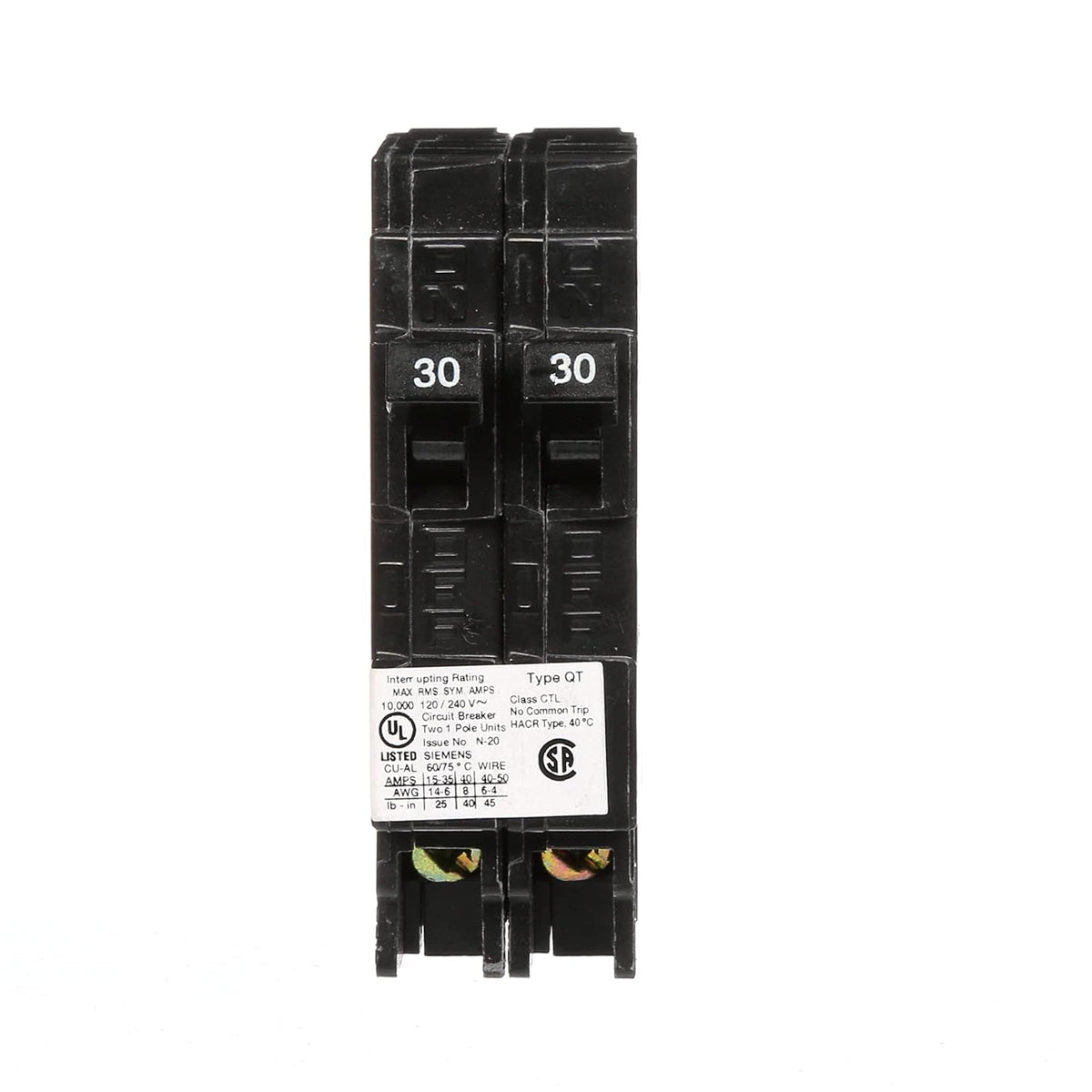 Siemens Q3030 Two 30-Amp Single Pole 120-Volt Circuit Breaker